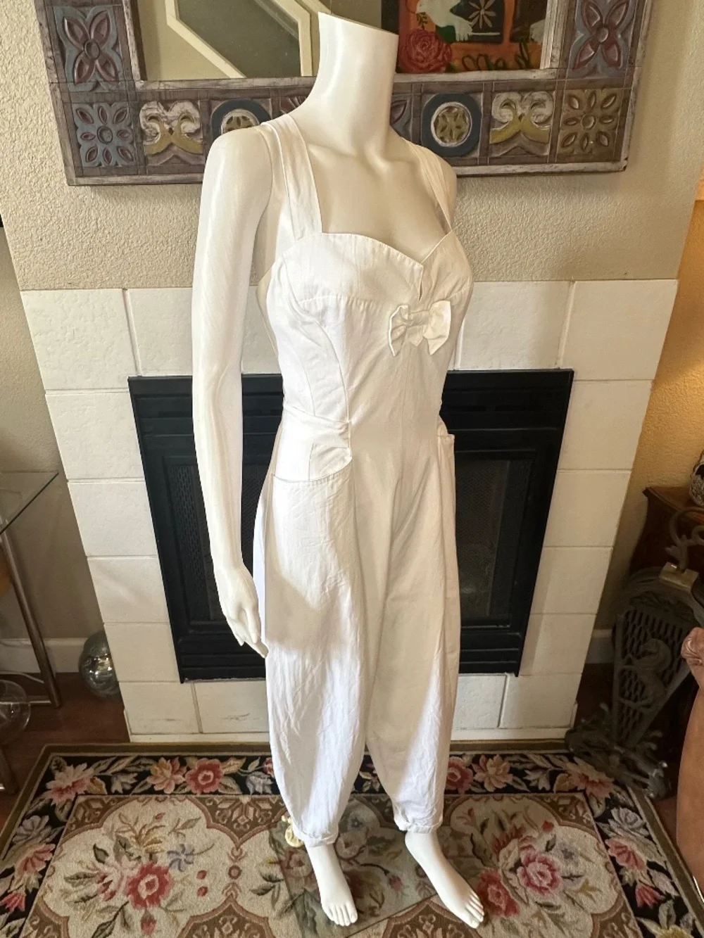 KAREN ALEXANDER Vtg WHITE JUMPSUIT parachute pant ROMPER pockets 10 style W4169 - Picture 9 of 15